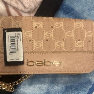 Bebe Beige Clutch with Gold Accents